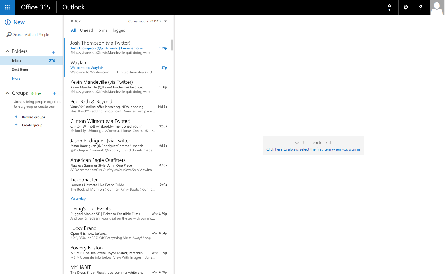 2 - Office 365 inbox view