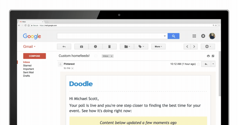 Example of AMP-powered interactive emails