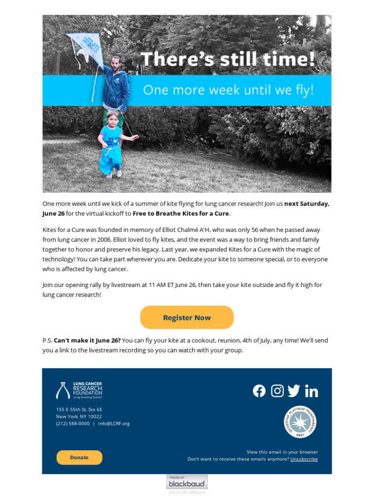 Lung Cancer Research Foundation nonprofit reminder email